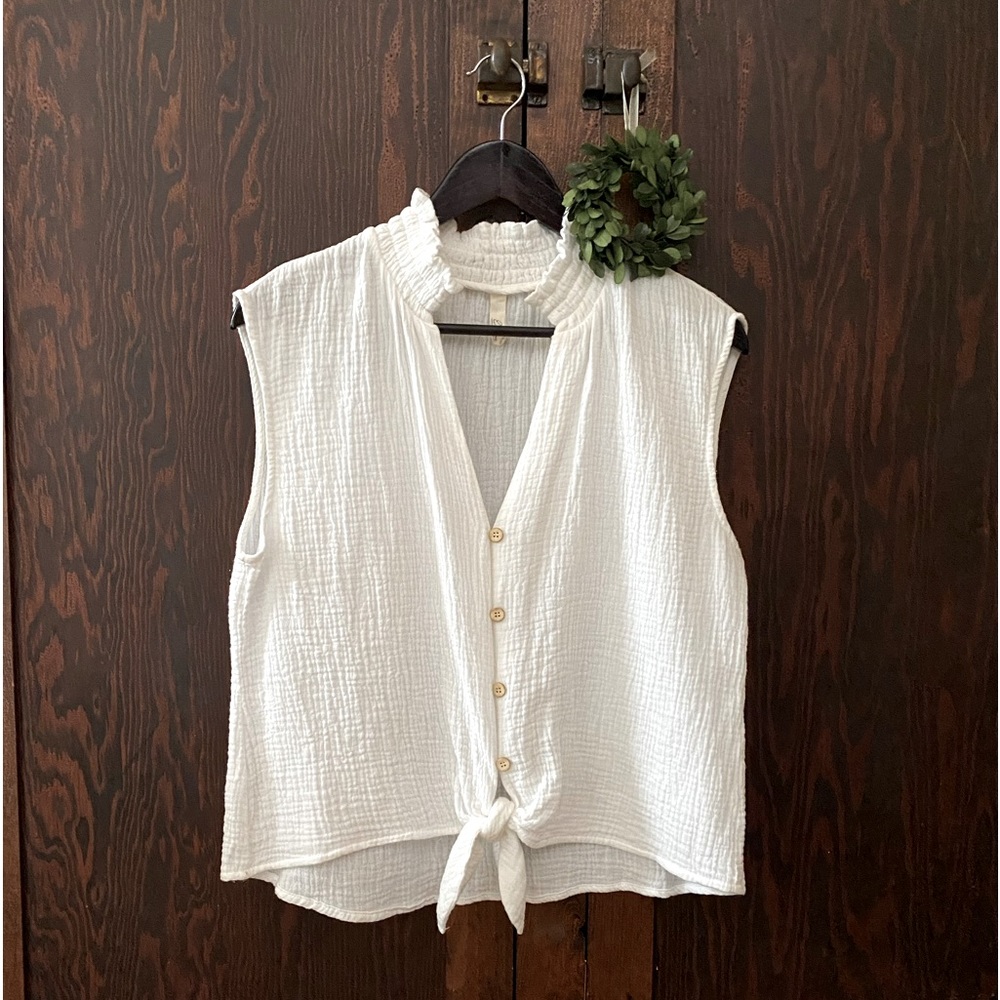 Elan white top with tie